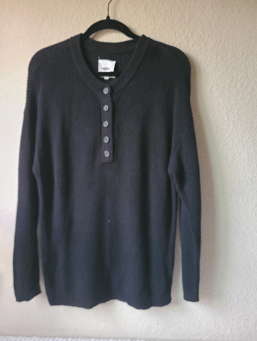 Aerie Black Crewneck Henley Button Knit Sweater Size XS